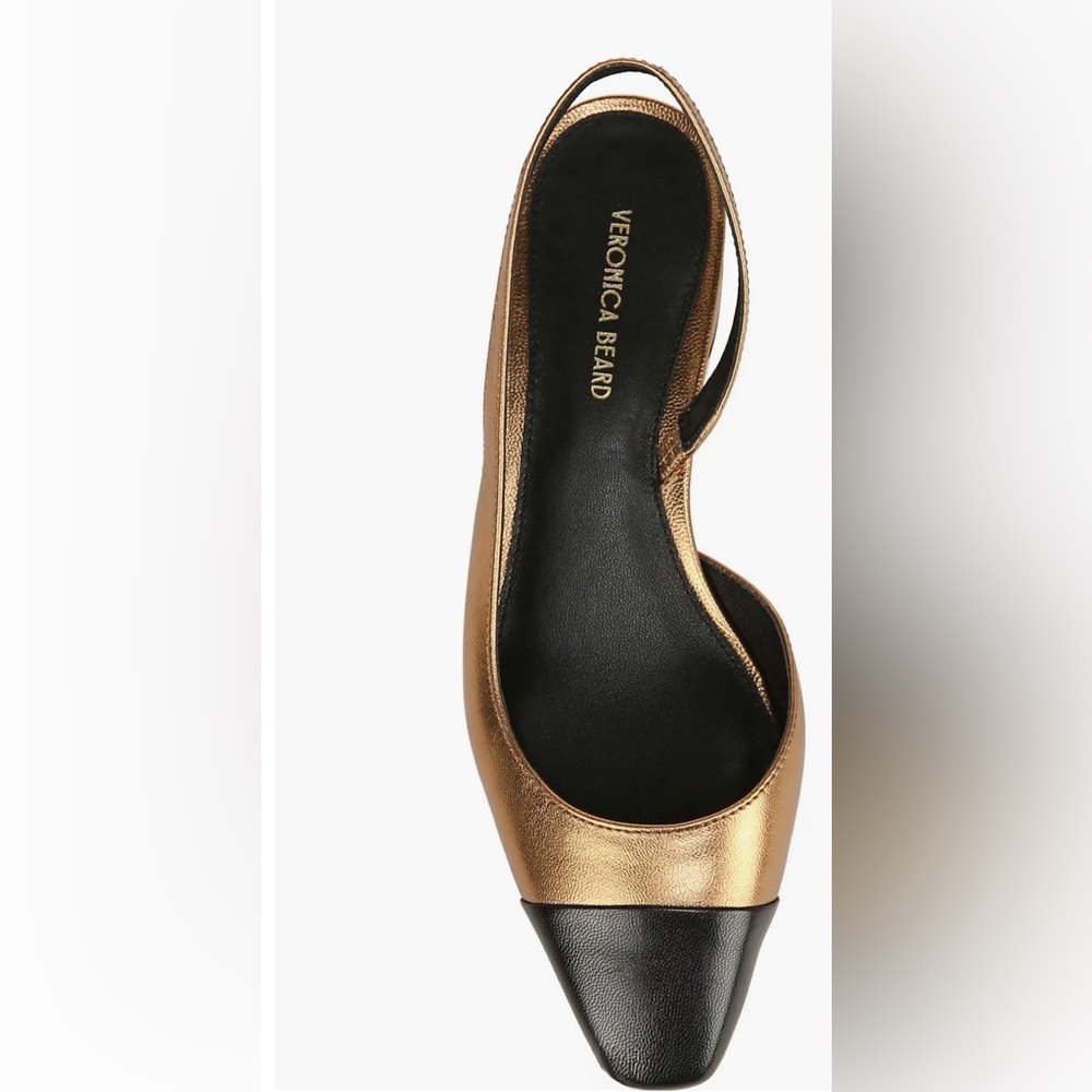 New Veronica Beard Metallic Gold Cecile Half d'Orsay Slingback Low Heel Shoes - Picture 7 of 7